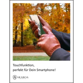 AKAROA ESTD 2019 TIM Men's Leather Gloves, Touchscreen Function, Italian Leather, Recycled Knitted Lining Made of 50% Cashmere and 50% Wool, 5 Sizes S - XXL, Tim2 Cognac