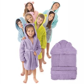 LEBENGOOD Bathrobe for Children, Girls, Unisex, Children with Ears, 100% Cotton, Oeko-Tex®, 2 Pockets, Belt, Hood, mallow