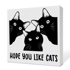 Cat Decor, Cat Decorations for The Home Bedroom Living Room, Cat Decor for Home Office Desk, Cat Gifts for Cat Lover Cat Mom Cat Dad, Cat Owner Gifts for Women Men, Wooden Box Cat Decor, Like Cats