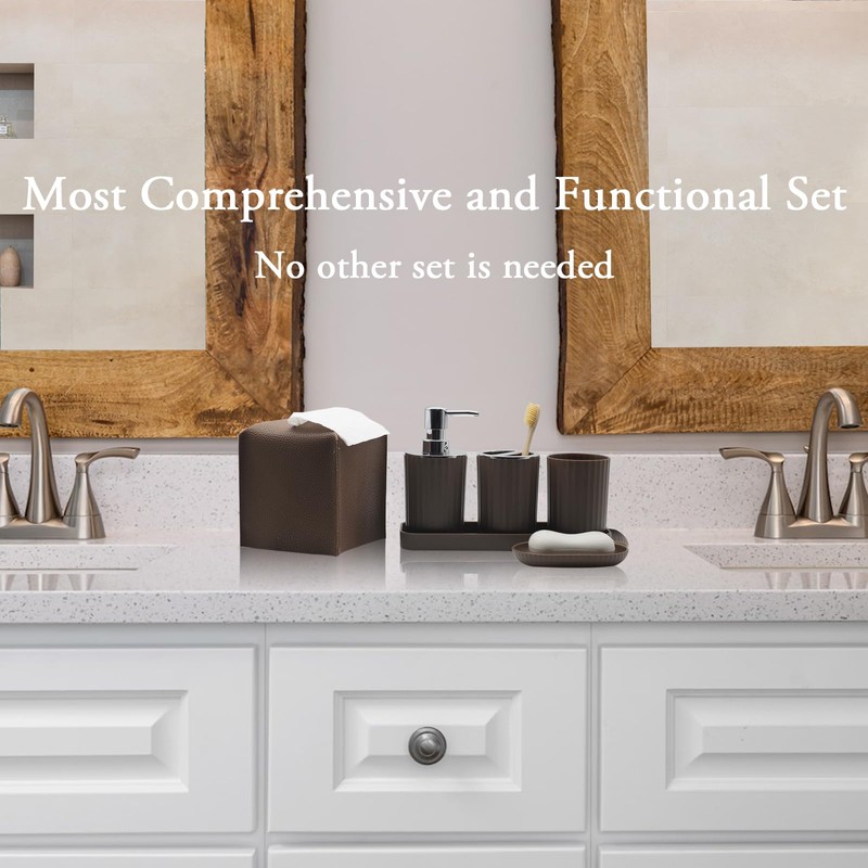 Bathroom Accessory Set - 10 Piece Brown Bathroom Accessories Set