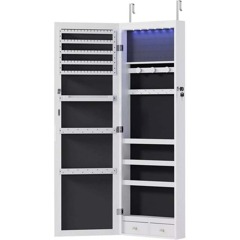 ANTONIA Lockable Jewelry Cabinet w/ Full-Length Mirror Wall Door Mount