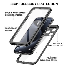 Comboproof for 15 Pro Max Waterproof Case,Waterproof Shockproof IP68 Full-Body Sturdy Case Built-in Screen Protector, Durable Underwater for Full Sealed 15 Pro Max Cover (Clear)