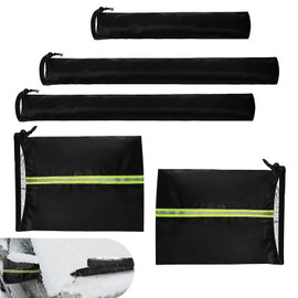 Polcatay 5 PCS Car Side Mirror and Windshield Wiper Cover, Dust and Frost Protection Cover for All Seasons, Tight-fitting Windproof Flap with Drawstring, for Most Cars Trucks (Black)