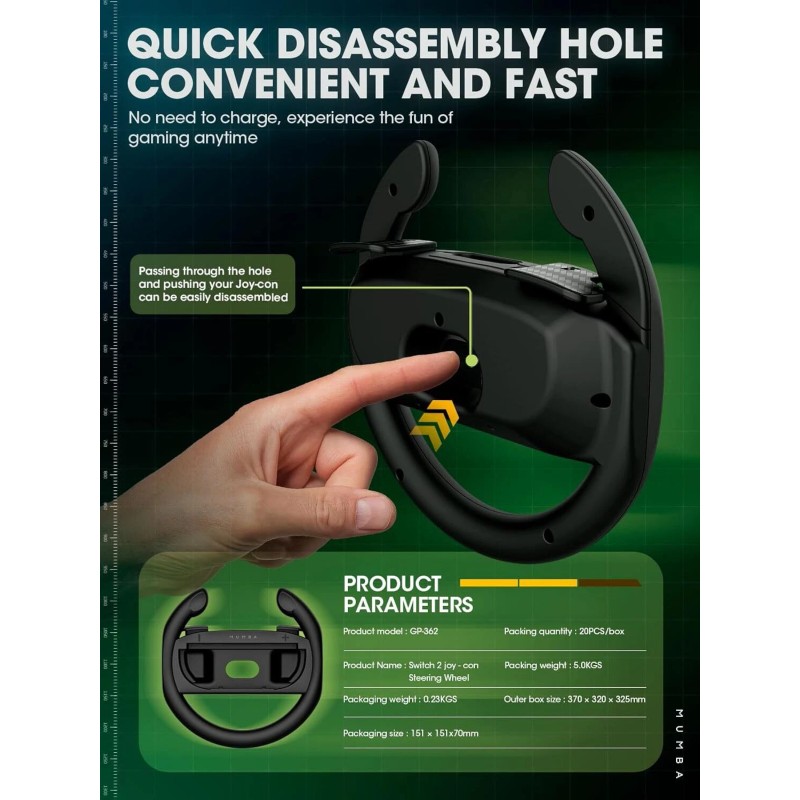 Mumba Steering Wheel for NintendoSwitch 2 JoyCon Controller GamesAccessory 2Pack