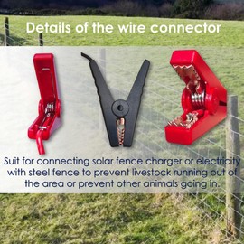 QMARK 2 Pack Electric Fence Jumper Leads Cable with Crocodile Clip, Fencing System Wire with Alligator Clip, Energizer Connector,Solar Electric Fence Connector (Black & Red)