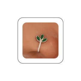 Andelaisi Boho Green Leaf Nose Ring Vintage Leaf Clip On Nose Ring Silver Leaf Fake Nose Ring Leaf Non Pierced Nose Ring Jewelry for Women