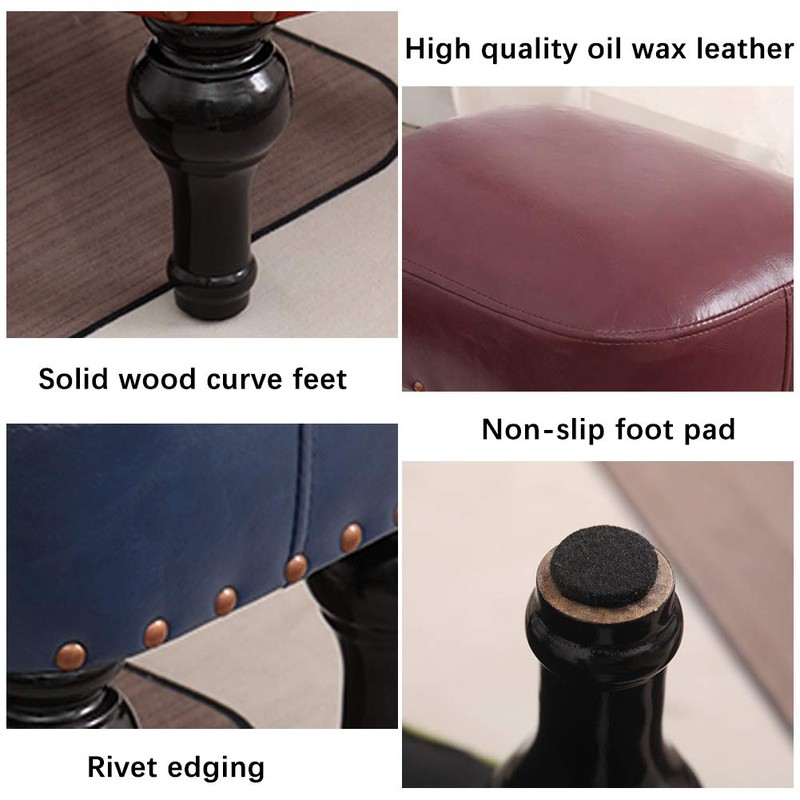 Kelendle Small Foot Stool for Living Room Brown Leather Stool