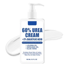 60% Urea Cream for Feet, Urea Foot Hand Cream Knees Heel for Dry Cracked with 2% Salicylic Acid Hydrates & Nourish Foot Care for Softening and Moisturizing Smoothing Skin Women Men Lotion 5.3oz
