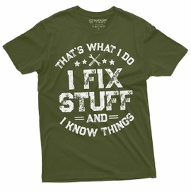 Men's Funny I fix Stuff T-Shirt Mechanic Engineer Garage Tee Shirt (Large Military Green)