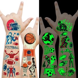 EMOME 30 Sheets Glow Sports Tattoos Temporary for Kids, Temporary Tattoos Kids for Party Favors Decorations Supplies, Sports Tattoos for Birthday Party Activities for Kids