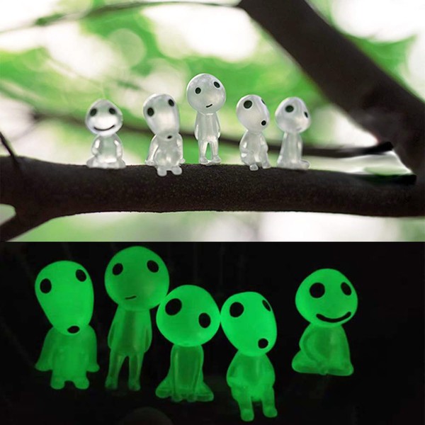 Tree Elves Figures, 6 Pcs Princess Mononoke Luminous Tree Elves Doll,Mini Resin Luminous Tree Elves,Majestic and Cute, Used for Home and Garden Indoor and Outdoor Decorations (Height 2.8~3.8Cm)