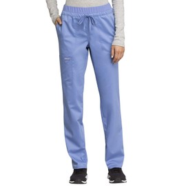 Cherokee Scrubs for Women Mid Rise Tapered Leg Drawstring Pant with 5 Pockets, Cargo Bottom with 2 Way Stretch Fabric - WW105, L, Ciel Blue