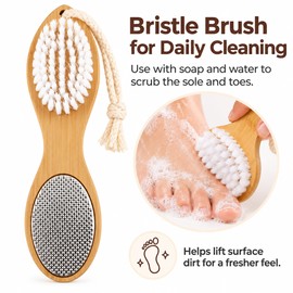 14-in-1 Foot Care Tool for At-Home Grooming – Wood Hand Foot File with Pumice Stone, Rasp, Sandpaper & Brush