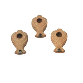 3 Arches USA 3 (Three) Replicas Ancient Clay Oil Lamps Fish Shape - Herodian Oil Lamp- Judaica/Christian, Israel.