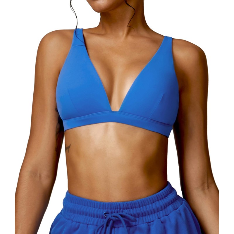 FEOYA Women Low Medium Impact Sports Bra Deep V Neck