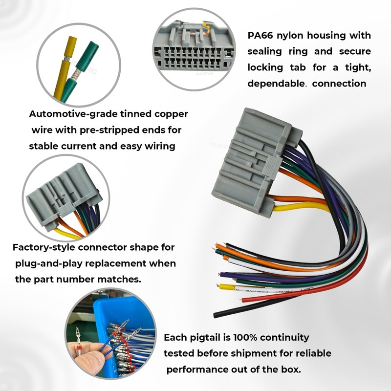 Car Stereo Radio Reverse Wiring Harness Connector (22-Pin), Interchange 71-6522,