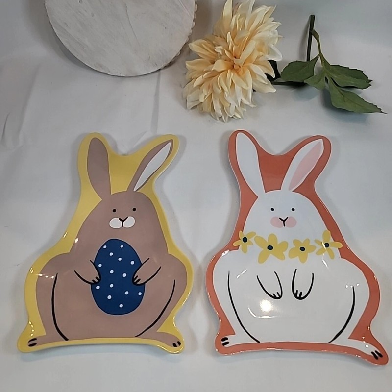 Room Essentials Set of 2 Bunny Rabbit Easter Figural Melamine