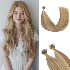 Rich Choices Nanoring Extensions Real Hair Nano Extensions 40 cm #12/613 Balayage Blonde Invisible Hair Extensions Real Hair Remy Silky Straight Nano Ring Real Hair Extensions 50 Strands/Pack