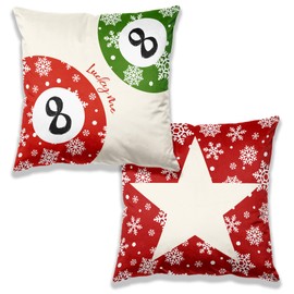 DOFQZ Red and Green Christmas Snowflake Pillow Covers 18x18, Winter Christmas Lucky 8 Ball Star Decorative Throw Pillow Covers for Home Bedroom Living Room, Set of 2