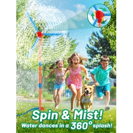 360° Rotating Kids Windmill Sprinkler Summer Outdoor Water Spray with 36 Splash Holes,Backyard Lawn Sprinkler Water Play for Toddlers Pets Family