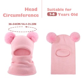 DRESHOW Children's Winter Hat Warm Scarf Slip-On Hat Knitted Hat Hood Soft Scarf Hat with Double Bobble Pom Pom Beanie Hat for Toddlers Boys Girls 6 Months - 6 Years, 1 Pc: 08-Pink