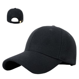 W&C Men's Cap, Large Size, Brim, Deep, Wool, Felt, Adjustable Size, Lightweight, Autumn, Winter, Solid, Simple, Unisex, Stylish, Gift, Outdoor, Casual, Cold Protection, Moisture Absorption,