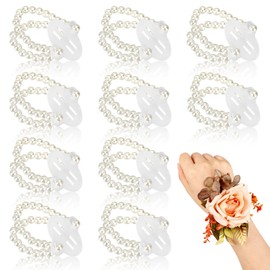 BOARDFEB 6 Pack Corsage Wristlet Band, Elastic Pearl Wrist Corsage Bands DIY Flower Bracelet for Graduation Prom Wedding Party Accessories
