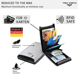Tru Virtu Credit Card Holder RFID/NFC Protection - Card Case Fan Silk Silver Arrow - Slim Aluminium Wallet for Men and Women - 10.4 x 6.8 x 2 cm