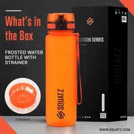 SQUATZ 34 Oz Poseidon Series Frosted Water Bottle - Premium Quality Wide Mouth Gym Flask with Fruit Infuser Strainer, Fixed Carrying Strap, Leak Resistance, and Zero Condensation