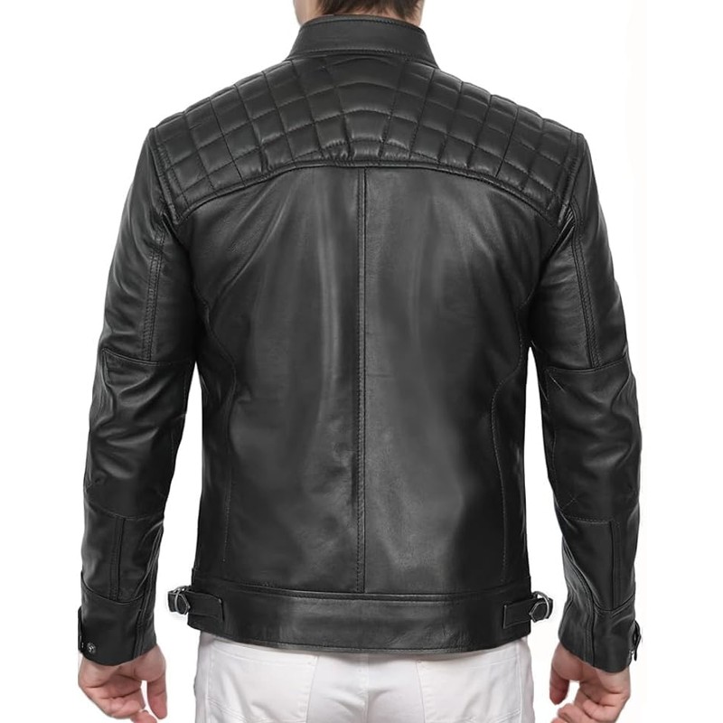 DECIMAL Men's Black Genuine Lambskin Leather Biker Jacket VINTAGE REAL
