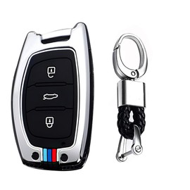 TECART Key Case Cover Fit for Hyundai Tucson Sonata Fe Key fob Keychain Key Housing Key Accessories Protector 3 Button Silver