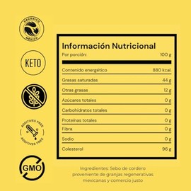 TWO FARMERS Manteca de Cordero 100% Pura Orgánica para cocinar y freir 250g