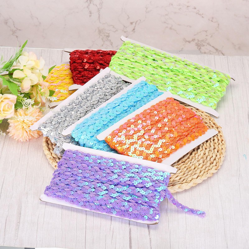 Sourcing Map 11 Yard Metallic Wavy Sequins Beaded Lace Trim