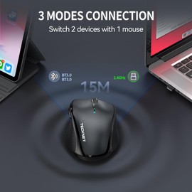 TECKNET Bluetooth Mouse, 2.4GHz Wireless Mouse with Tri-Mode (BT 5.0/4.0+2.4G), 3200DPI Full Size Cordless Mouse for Laptop, Optical Mouse for Computer Windows/macOS/Linux