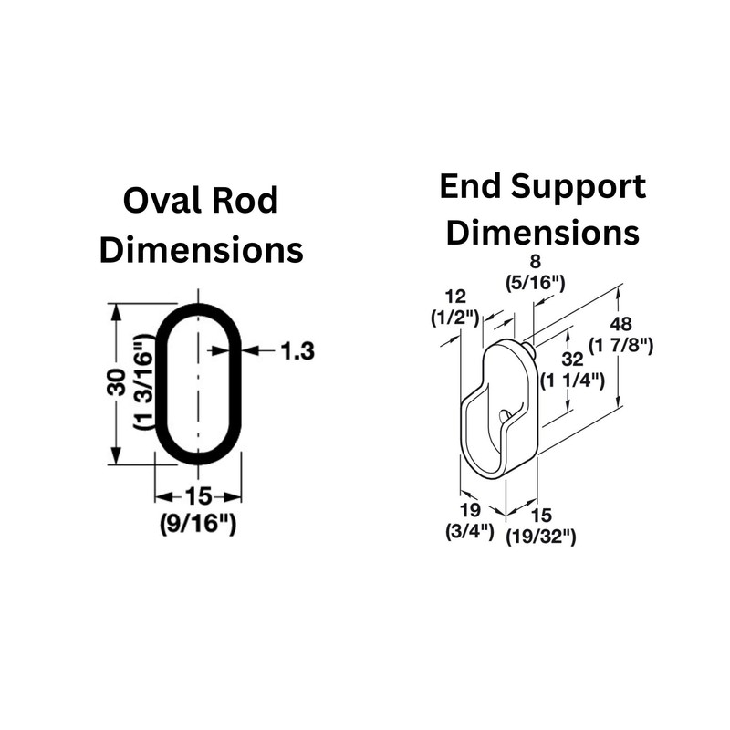 Oval Closet Rod with End Supports (CHROME - 36 inch)