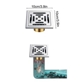Floor Drain, Stainless Steel Square Floor Drain, 100 x 100 mm, Sink Strainer Made of Stainless Steel, Odourless Stainless Steel Drain, Removable Stainless Steel Floor Drain, for Bathroom, Toilet,