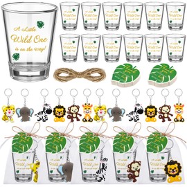 Roshtia 36 Set Wild One Baby Shower Favors for Guests Clear Acrylic Shot Glasses Thank You Tags Keychains Organza Bags Party Supplies for Girl Gender Reveal Favor