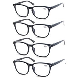 HAPJOYS Black Reading Glasses for Women Men Blue Light Blocking Square Computer Readers +3.50 Blue Ray Magnifying Cheater Glasses 4 Pack Anti Glare Reduce Eyestrain Protect Eyes