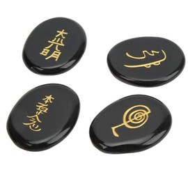 4Pcs Crystal Stones Set, 4 Reiki Sacred Symbols Stones Canada, Chakra Stone Set Reiki Symbols Stones for Reiki Crystal Healing Home Decoration (Black)