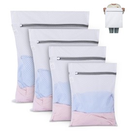 AiQInu Laundry Net, Square Shape, Set of 4, Fluorescent Free, Antibacterial, Honeycomb Structure, Mesh, Laundry Bag, Durable, Anti-deformation, Tangle-Free, Prevents Damage to Clothes, Suitable for