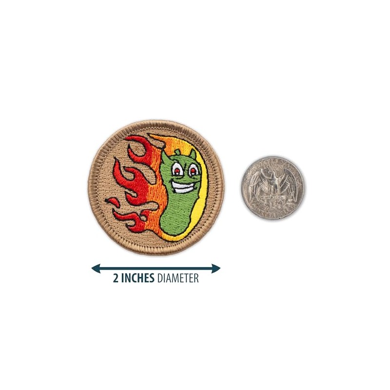 Flaming Pickle Patrol Patch - 2" Diameter Round Embroidered Patch