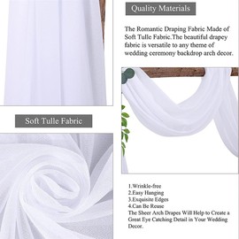 Wedding Arch Draping Fabric, 1 Panel 29''*20Ft White Chiffon Voile Curtain Wedding Arch Background curtain for Outdoor Wedding Ceremony Party Arbor Roof Ceiling Decor