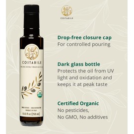 Extra Virgin Olive Oil Cold Pressed Organic. High polyphenol olive oil from Puglia Italy. Fresh harvest from a single estate - COSTABILE Classic Blend 8.45 Fl. Oz.