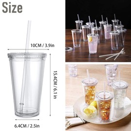 Tumblers with Lids and Straws Wall Clear Plastic Tumblers Bulk Reusable Cups with Straw 1Pc Clear 450ML