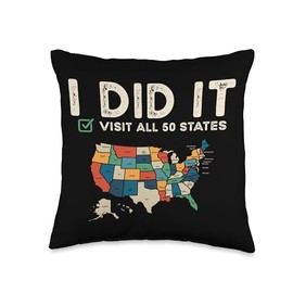 Visited All 50 US States - USA Map Travel - Visit US States Throw Pillow