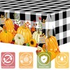 2 Pieces Fall Plaid Tablecloth Plastic Pumpkin Table Cover Black
