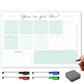 The Magnet Shop A3 Magnetic Weekly Planner Dry Wipe Whiteboard Planner for Home, Office or Students with 4 Dry Erase Pens and Eraser (Mint, A3-YGT)