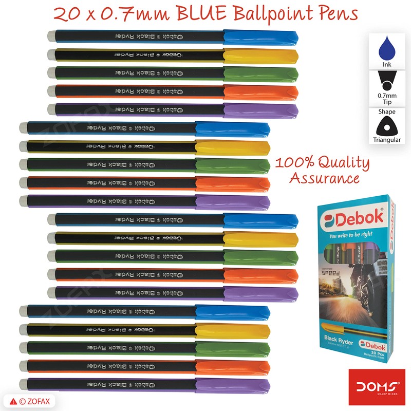 Doms 20 x 0.7mm Debok BLUE Fine Tip Ballpoint Pens