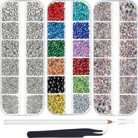 9000 Pieces Rhinestones Hotfix Nail Art Rhinestones AB 6 Sizes 12 Colours with Tweezers and Dotting Pen for DIY Nails/Dressing/Crafts