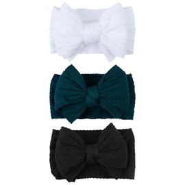LemonSpace Handmade Baby Headband Bows Nylon Sports Headwarps for Baby Girls American Football Black Cool Baby Girl Bows for Newborn Infant Toddler Hair Accessories,Classic Black White Dark Green